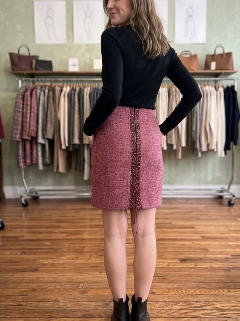metrostyle Mini Skirt with Lace-Up Back size 12 red women